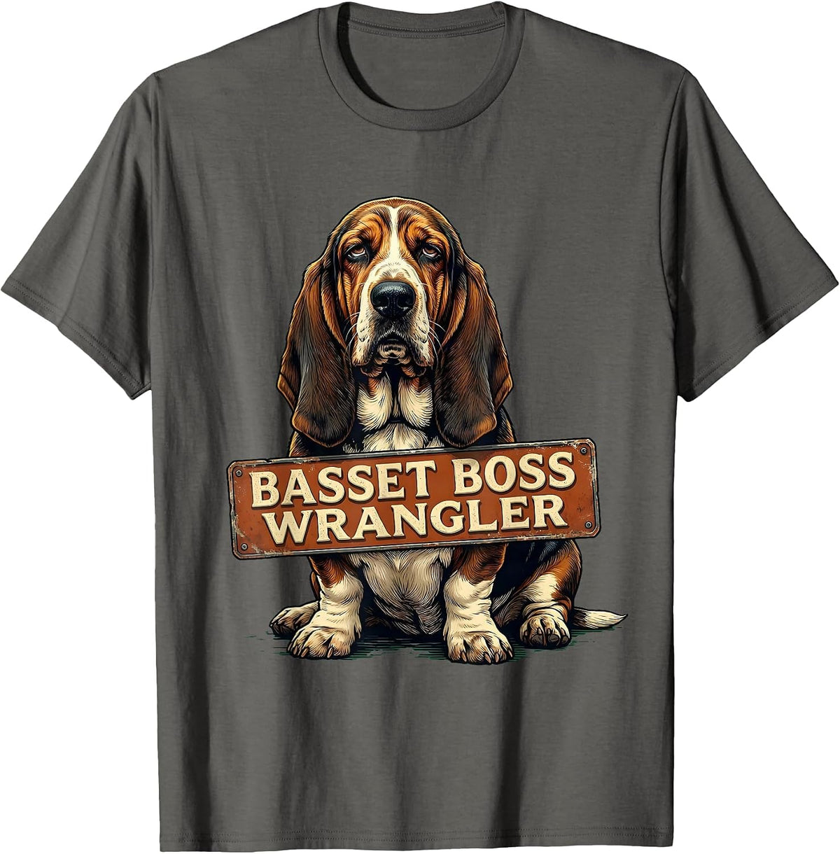 Men's Basset Boss Wrangler Vintage Funny Basset Hound Owner Gift T-Shirt - Asphalt Grey