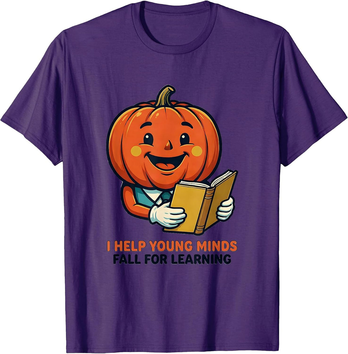 I Help Young Minds Fall For Learning Retro Teacher Pumpkin T-Shirt - Purple