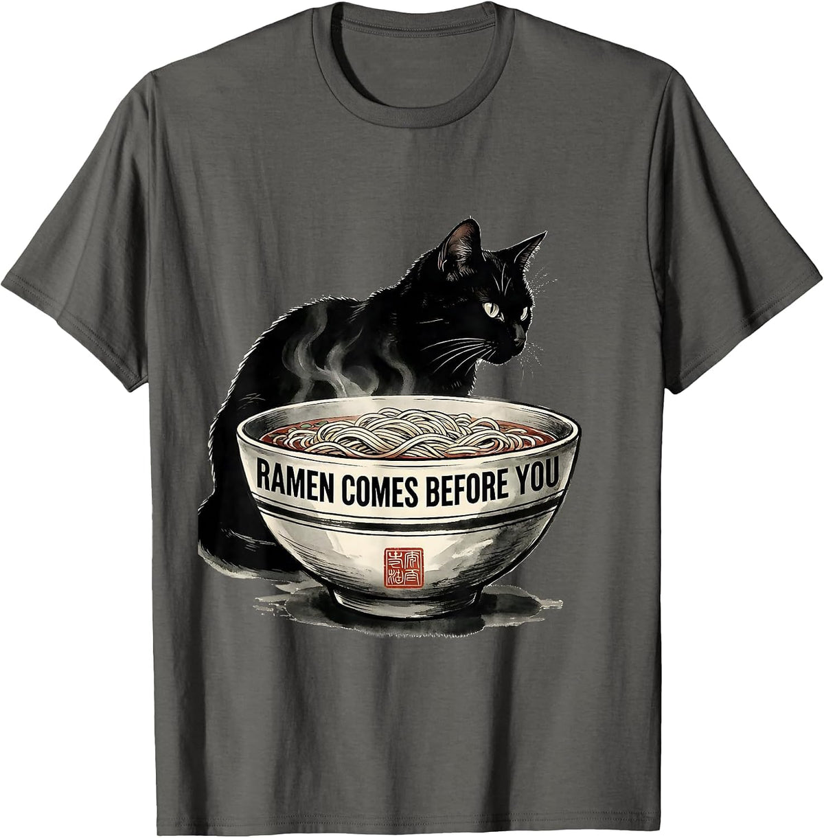 Men's Ramen Comes Before You Funny Kawaii Cat Anime Gift T-Shirt - Asphalt Grey