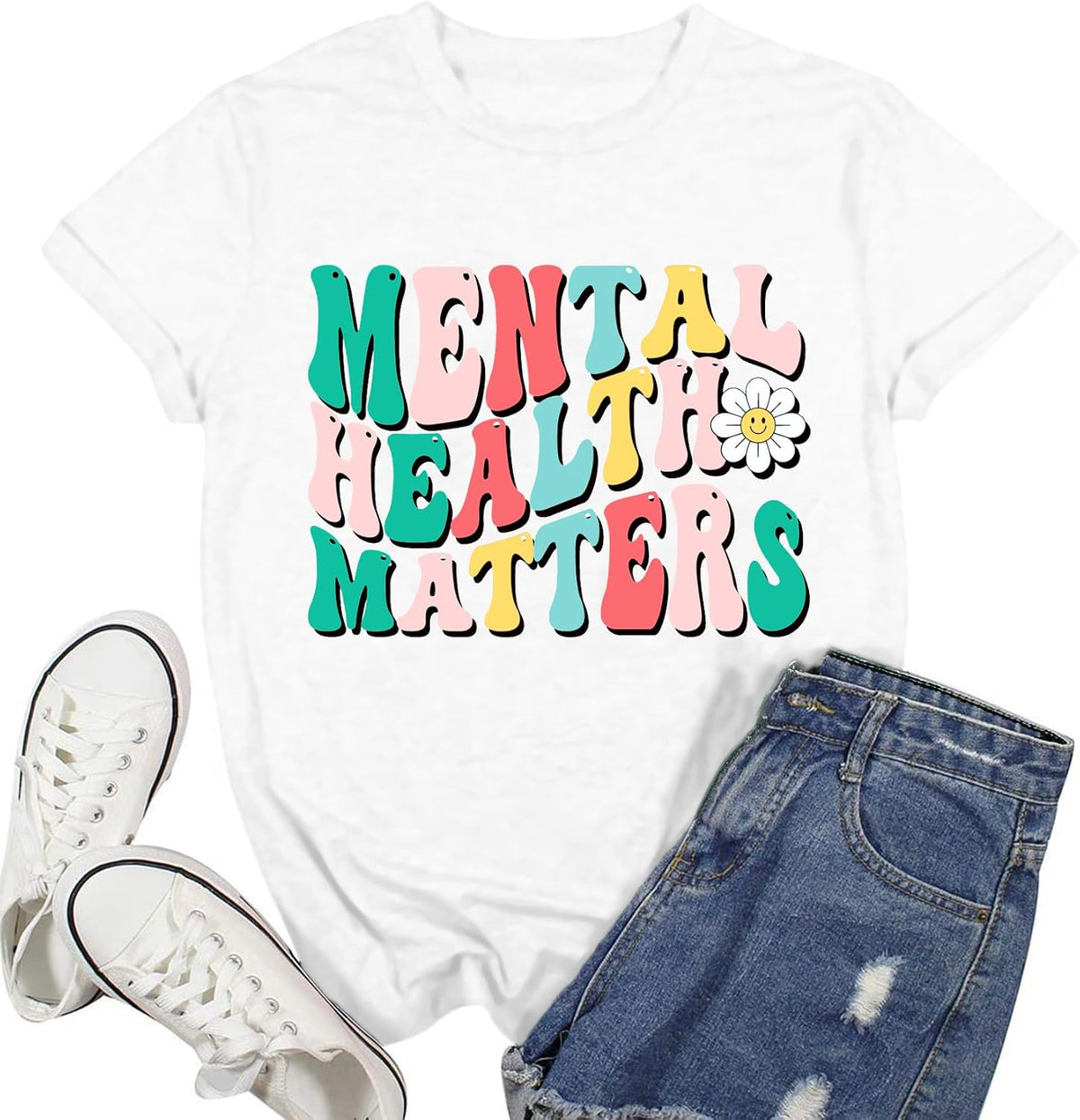 Mental Health Matters Shirts for Women Mental Health Awareness T-Shirt Inspirational Therapist Tops - White
