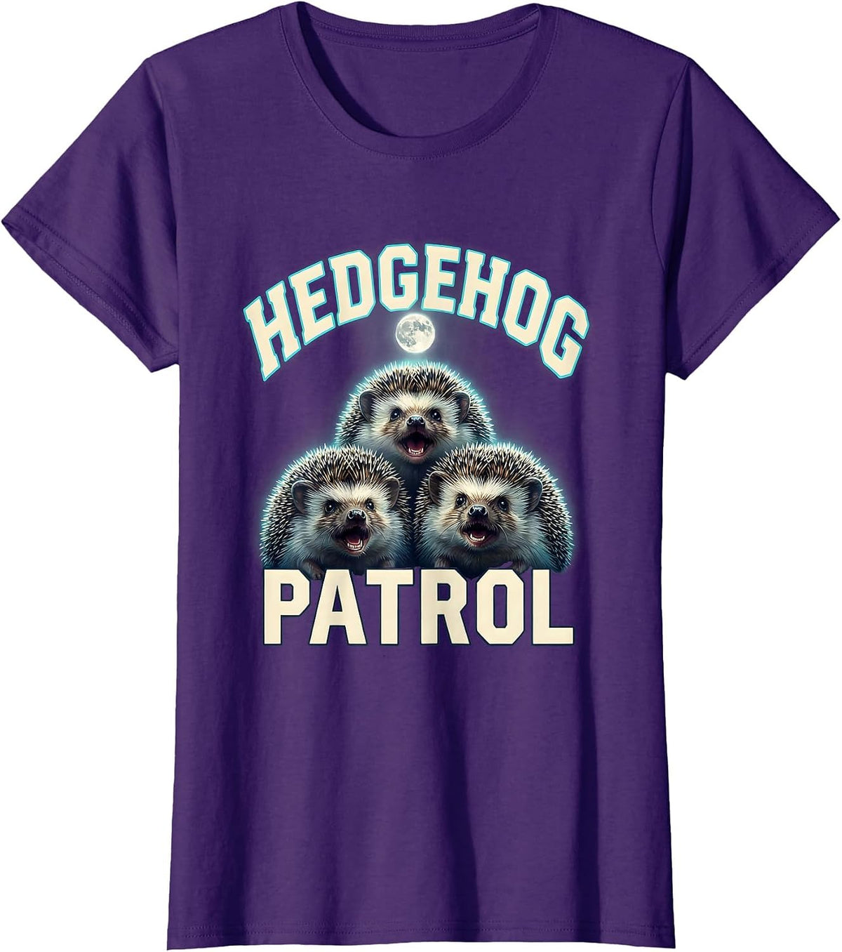 Women's Hedgehog Patrol Sports Funny Absurd Meme Humor T-Shirt - Purple