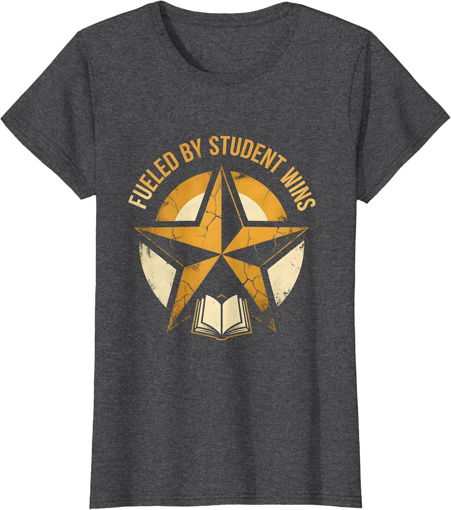 Women's Fueled By Student Wins Special Education Teacher T-Shirt - Dark Heather Grey