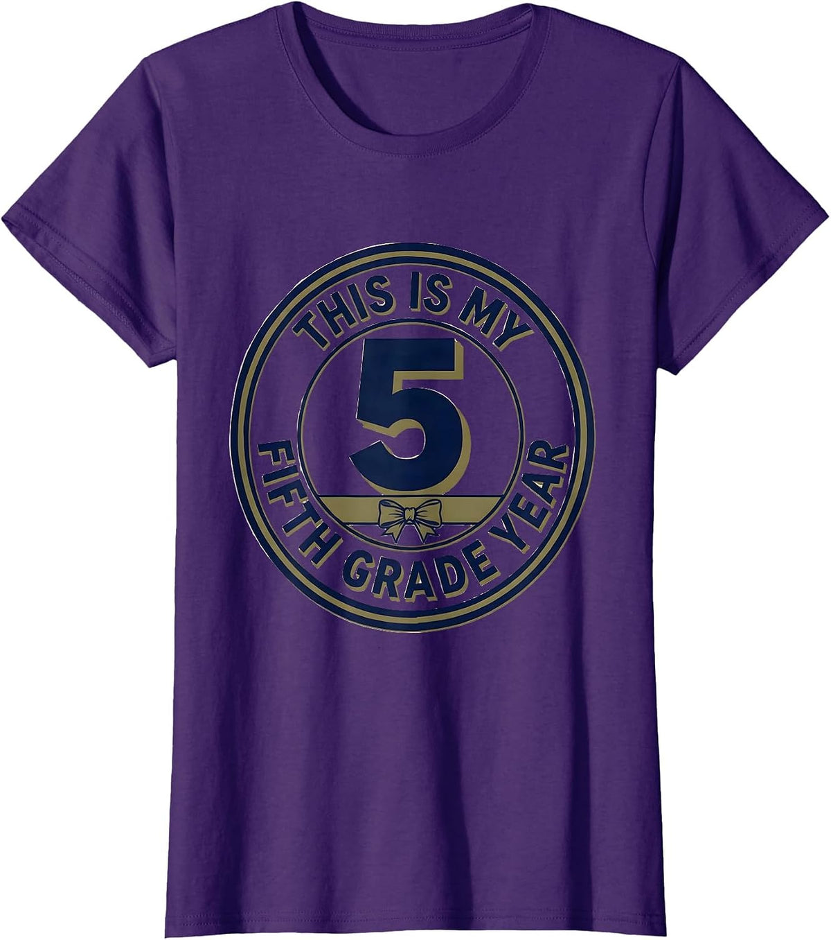 Women's This Is My Fifth Grade Year Playful Coquette Bow Back To T-Shirt - Purple