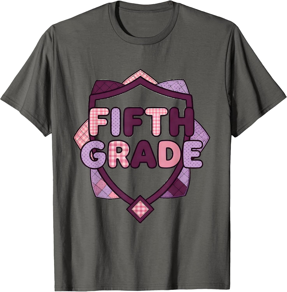 Men's Fifth Grade Blue Patchwork Back To School Girls Teachers T-Shirt - Asphalt Grey