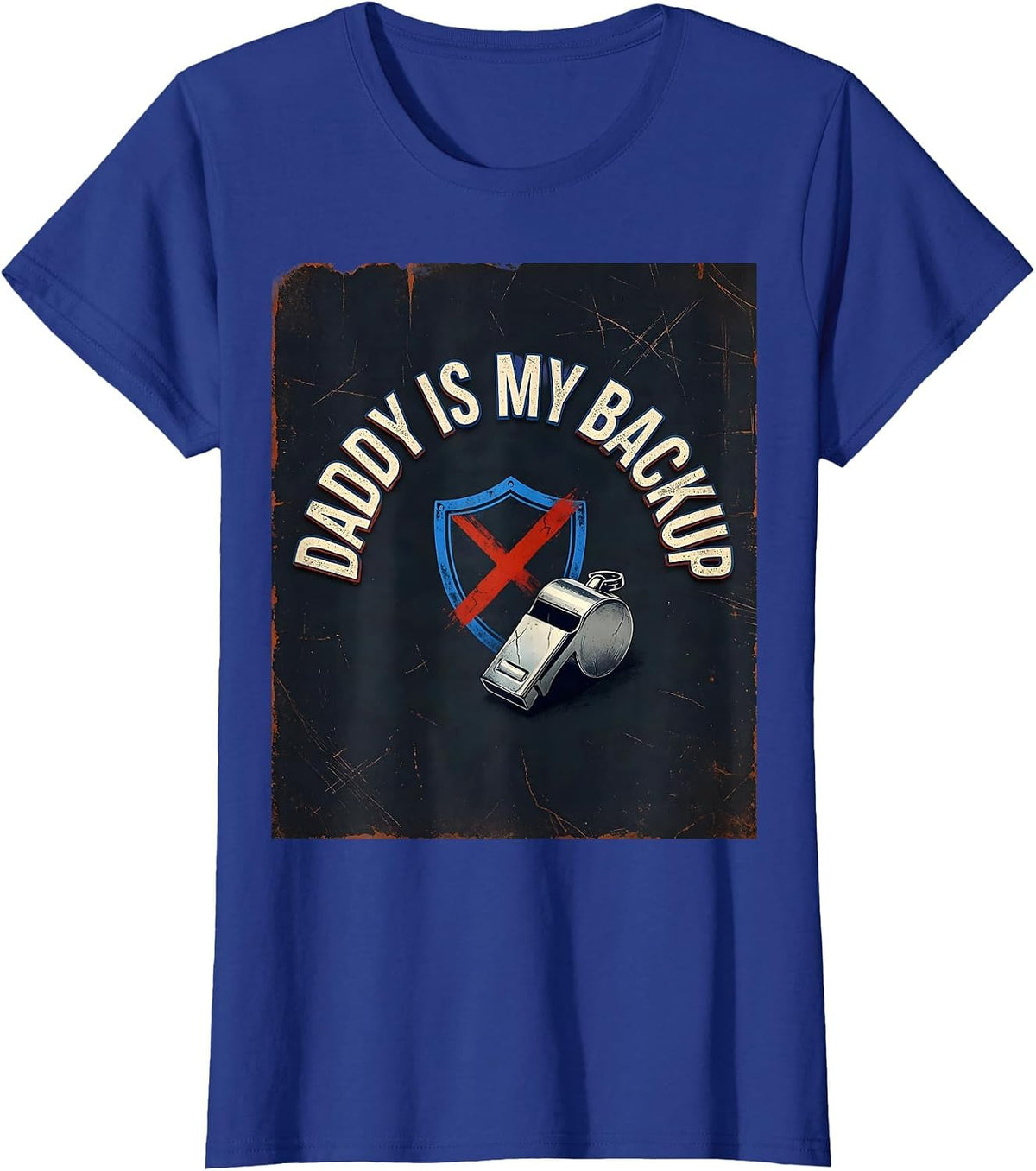 Women's Daddy Is My Backup Distressed Police Officer Dad Thin Blue T-Shirt - Royal Blue