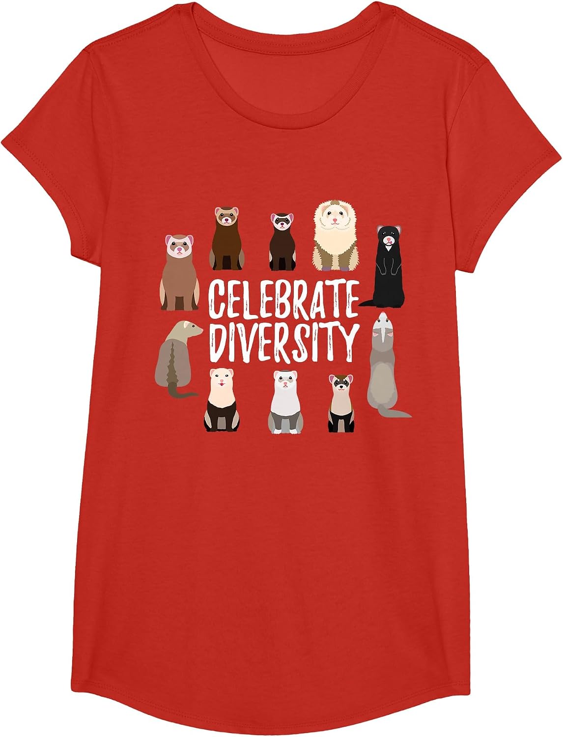 Pet Ferret Lovers Design Celebrate Diversity Funny Ferret T-Shirt - Girls Red