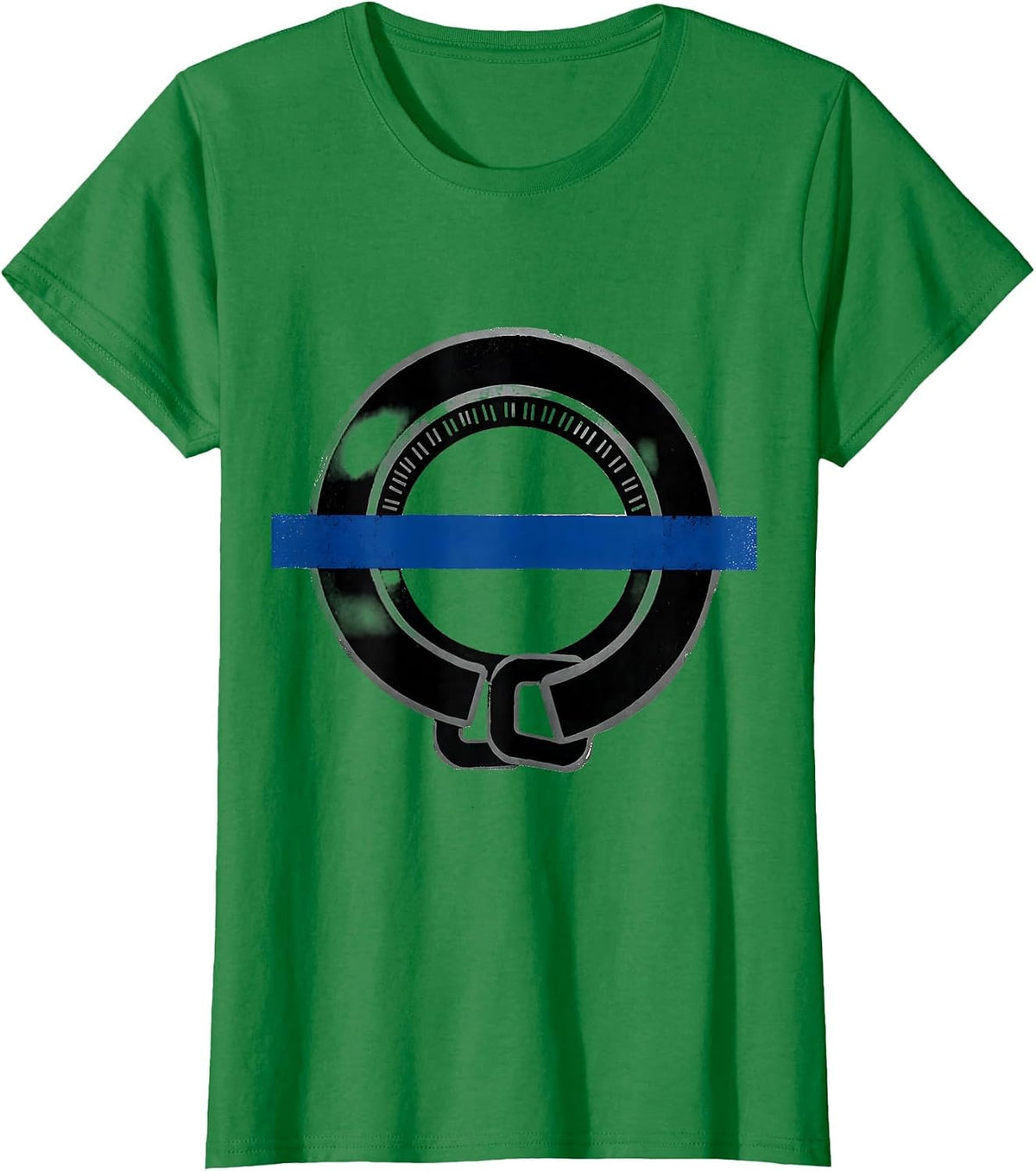 Women's Thin Blue Line Badge Ring Police Support Screenprint T-Shirt - Kelly Green