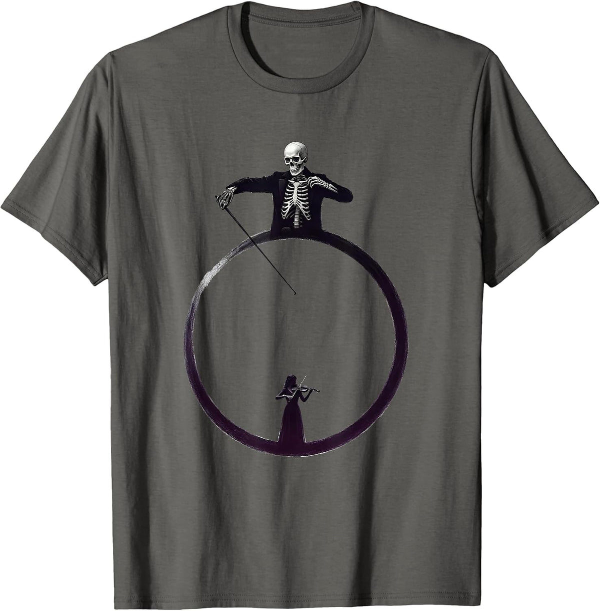 Men's Skeleton Conductor Ghost Violin Minimalist Music Teacher T-Shirt - Asphalt Grey