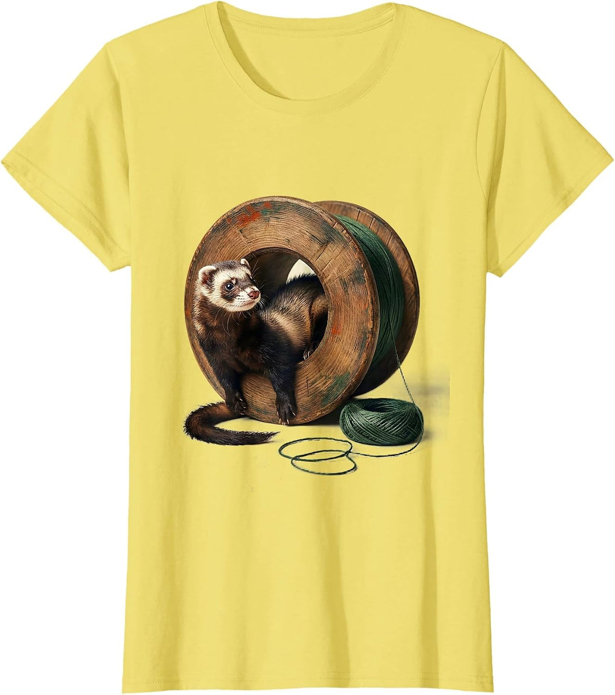 Ferret Through Spool Vintage Ferret Lover Gift T-Shirt - Lemon Yellow