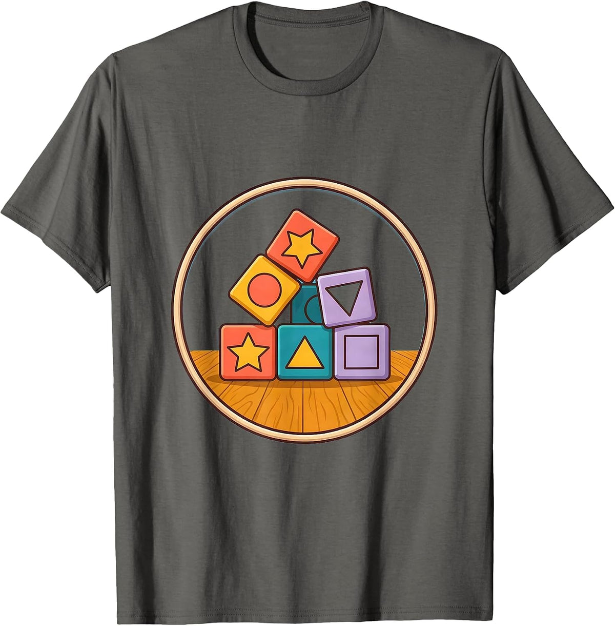 Men's Preschool Teacher Alphabet Blocks Graphic Tee T-Shirt - Asphalt Grey