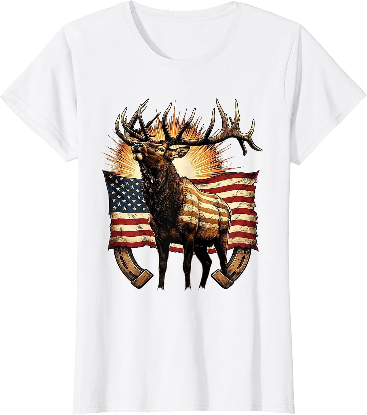 Bull Elk Bugling at Dawn Hunting Graphic T-Shirt - White