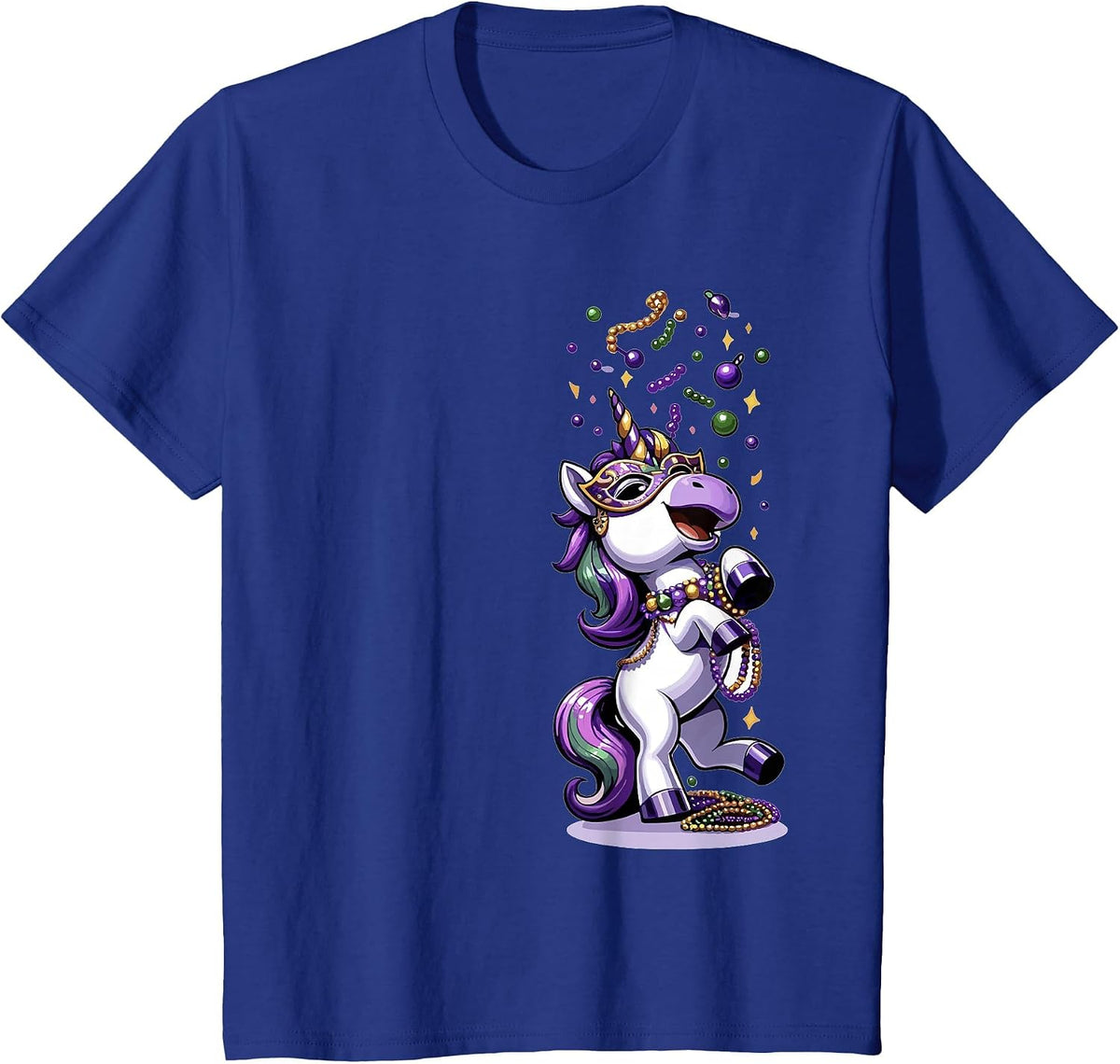Festive Mardi Gras Unicorn T-Shirt - Royal Blue