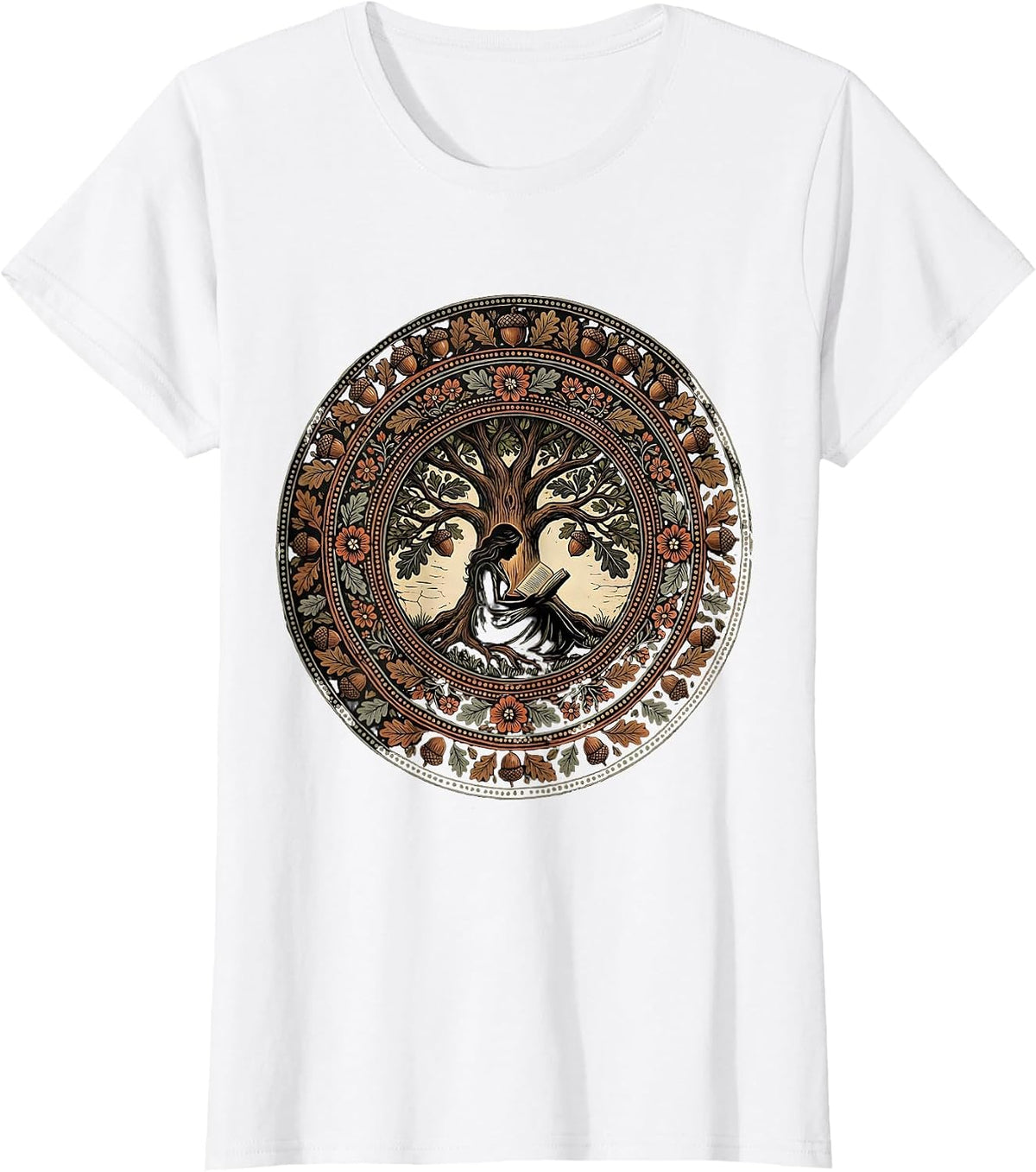 Reading Under the Oak Tree Illustration T-Shirt - White