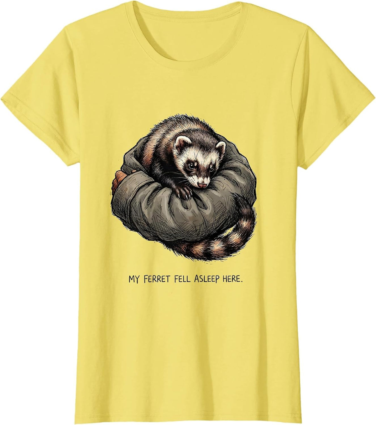 My Ferret Fell Asleep Here Funny Ferret Lover Gift T-Shirt - Lemon Yellow