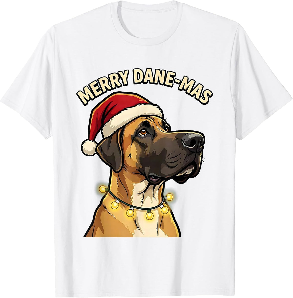 Men's Merry Dane-mas Cartoon Great Dane Christmas Dog Lover Humor T-Shirt - White