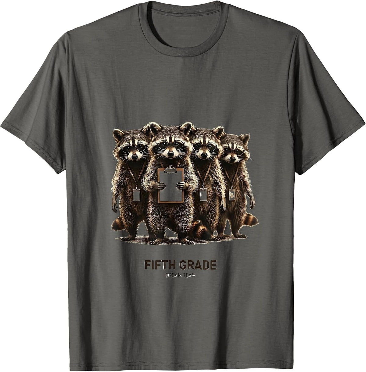 Men's Fifth Grade Dream Team Raccoon Teacher Back to School T-Shirt - Asphalt Grey