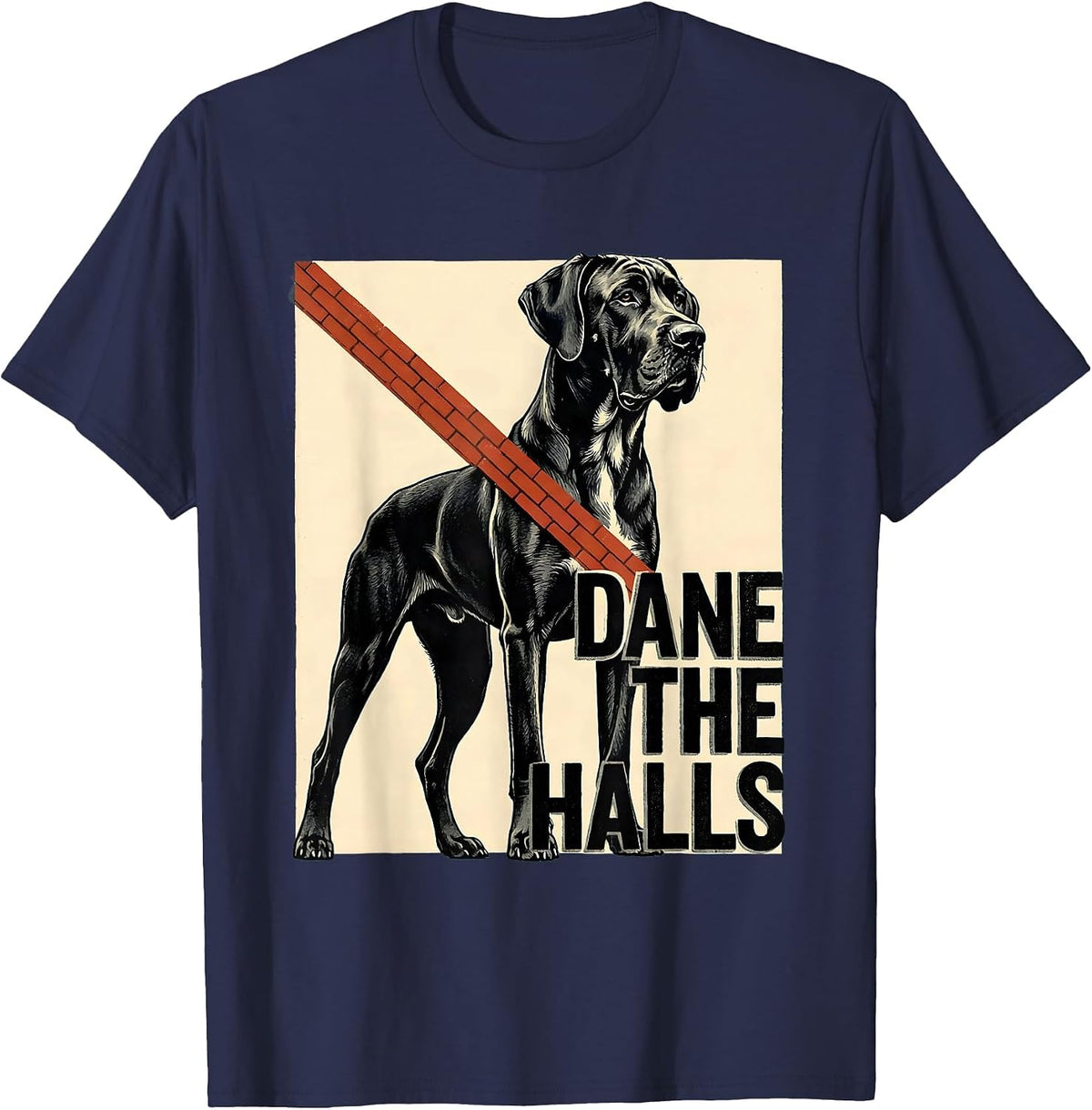 Men's Dane The Halls Midcentury Modern Great Dane Christmas Dog T-Shirt - Navy Blue