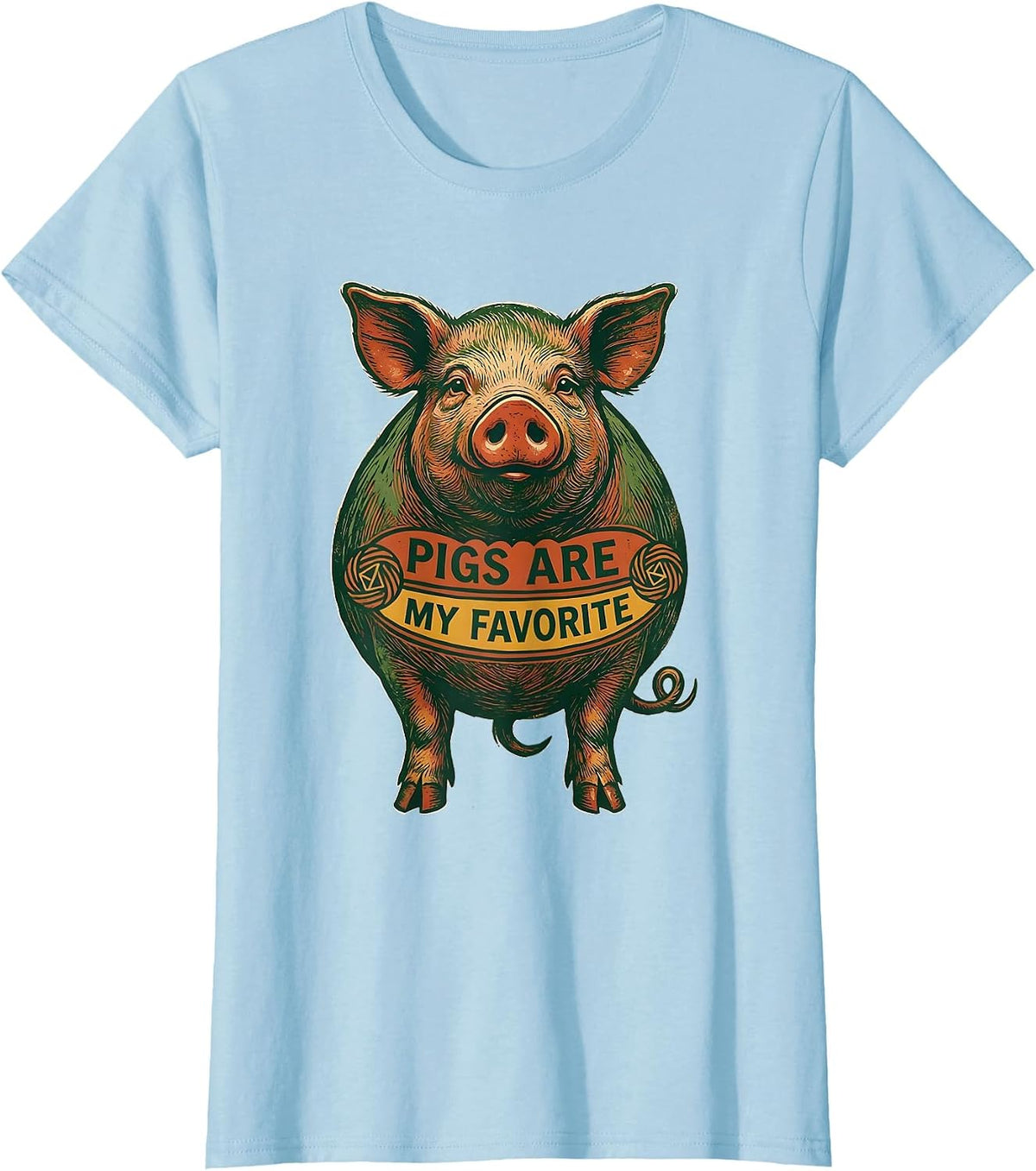 Women's Pigs Are My Favorite Folk Art Farm Animal Lover Humor T-Shirt - Baby Blue