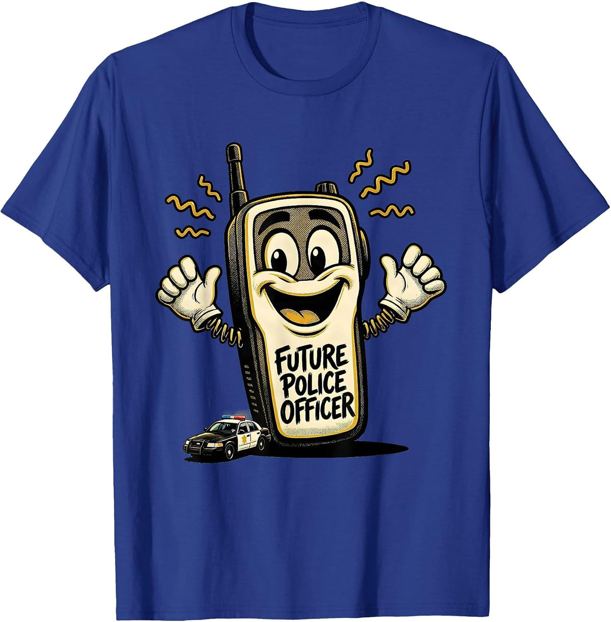 Men's Future Police Officer Retro Cartoon Kids Role Play Costume T-Shirt - Royal Blue