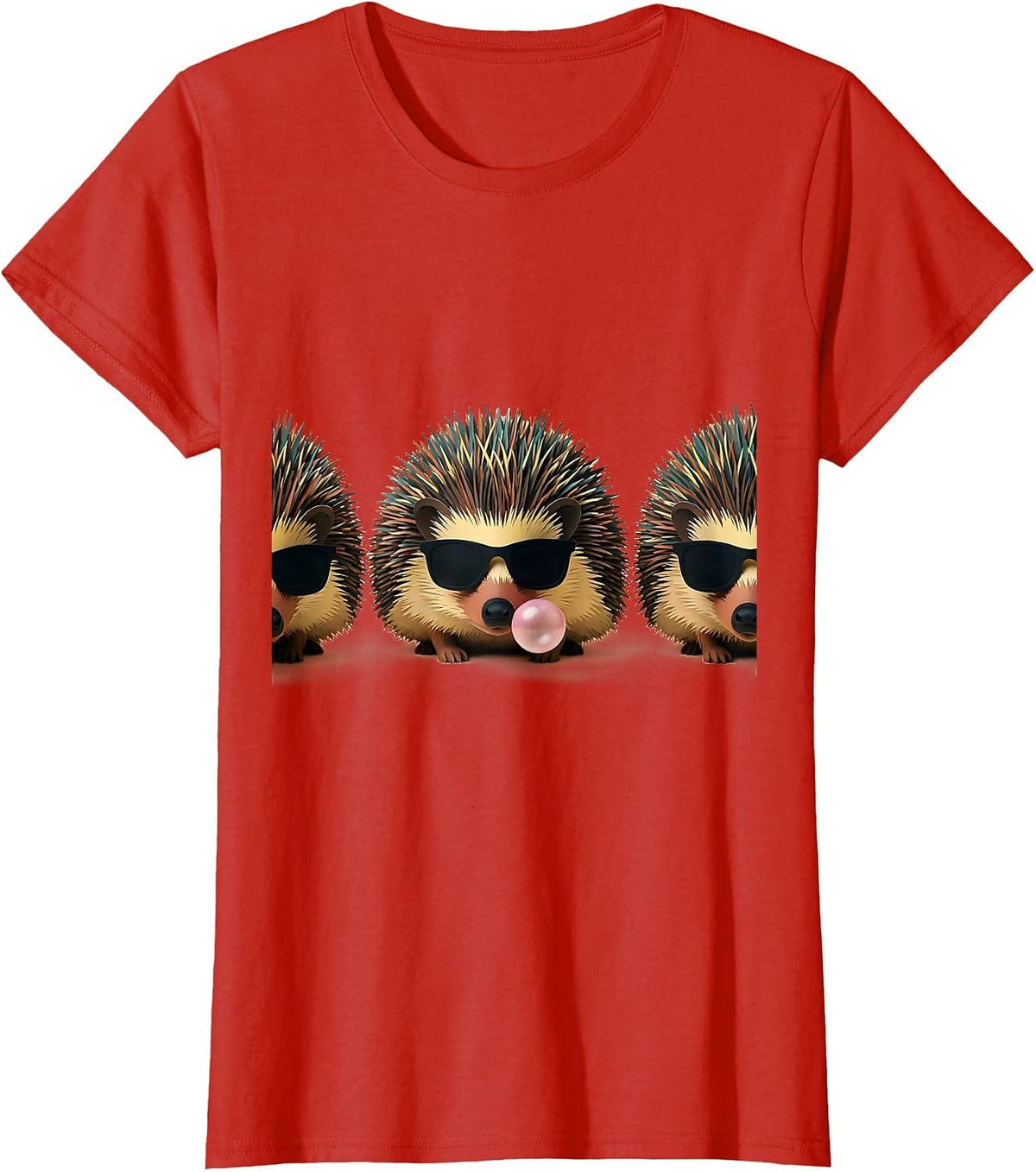 Women's Hedgehog Sunglasses Paper Cutout Funny Animal Lover T-Shirt - Red