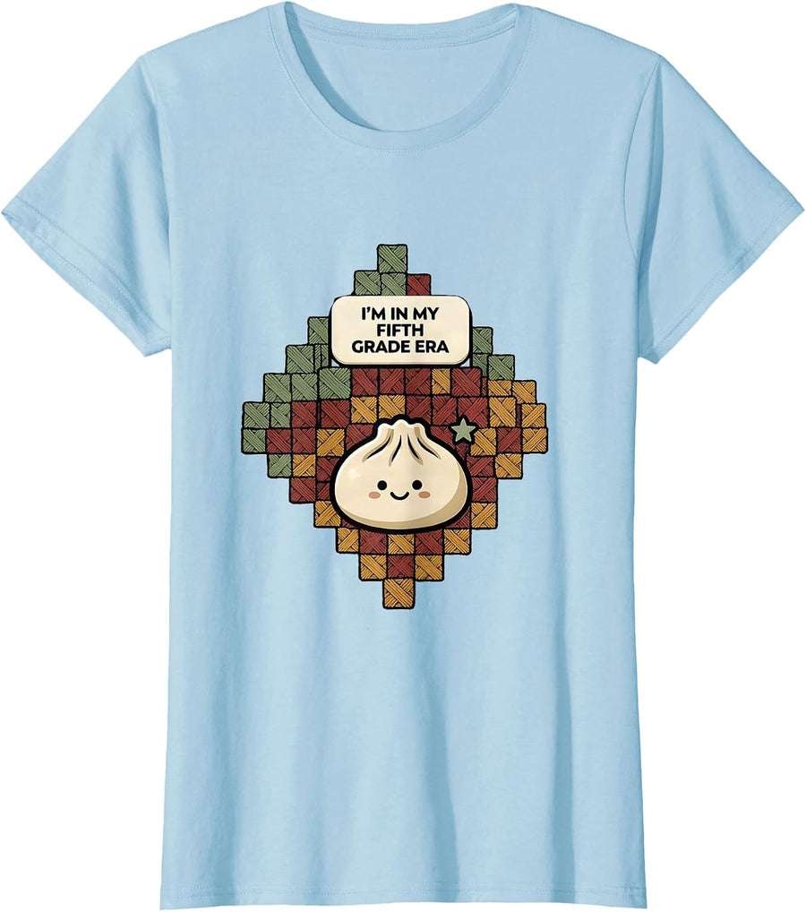 Women's I'm In My Fifth Grade Era Cute Dumpling Back to School Girl T-Shirt - Baby Blue