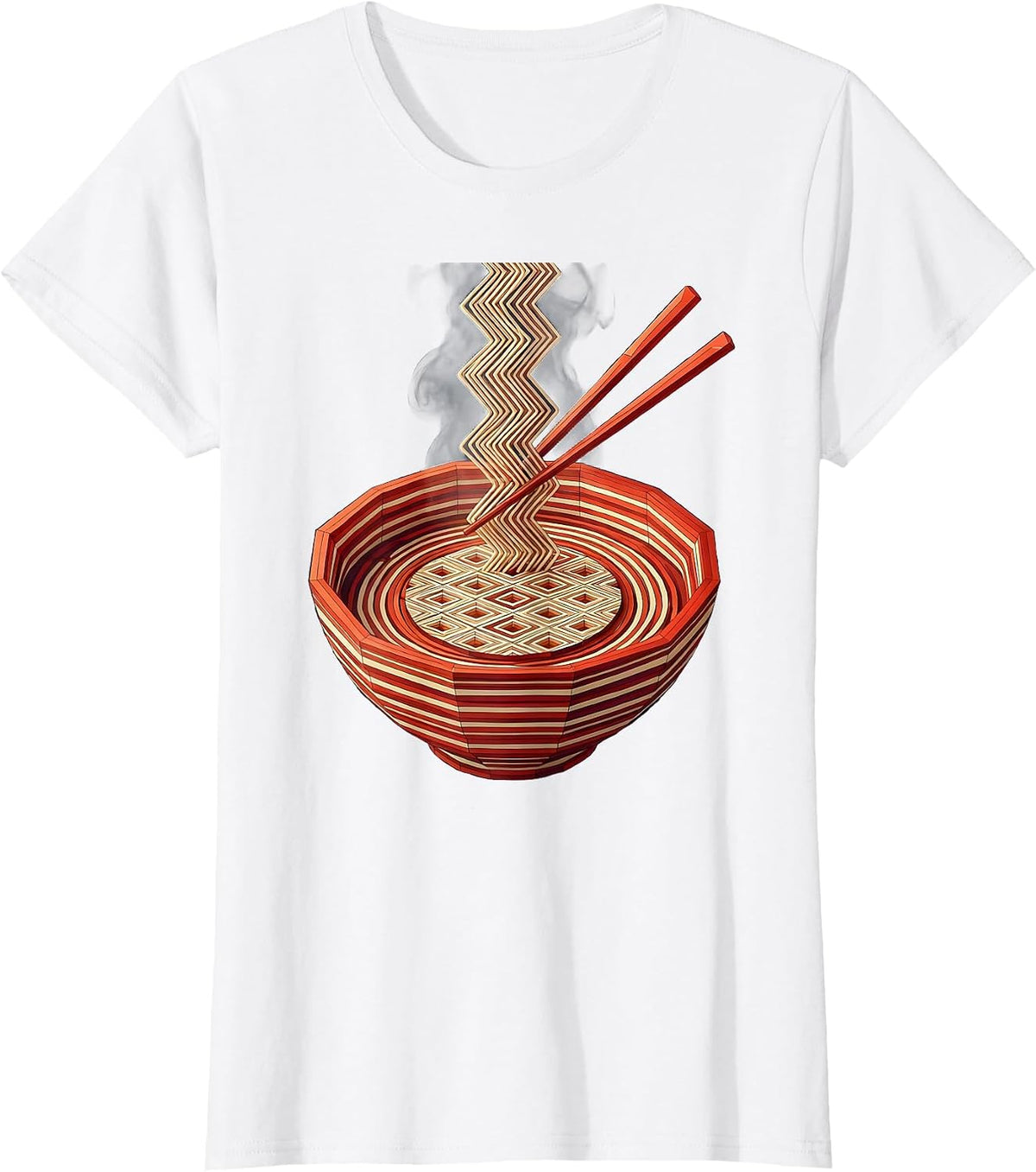 Women's Japanese Ramen Bowl Chopsticks Steam Illustration T-Shirt - White