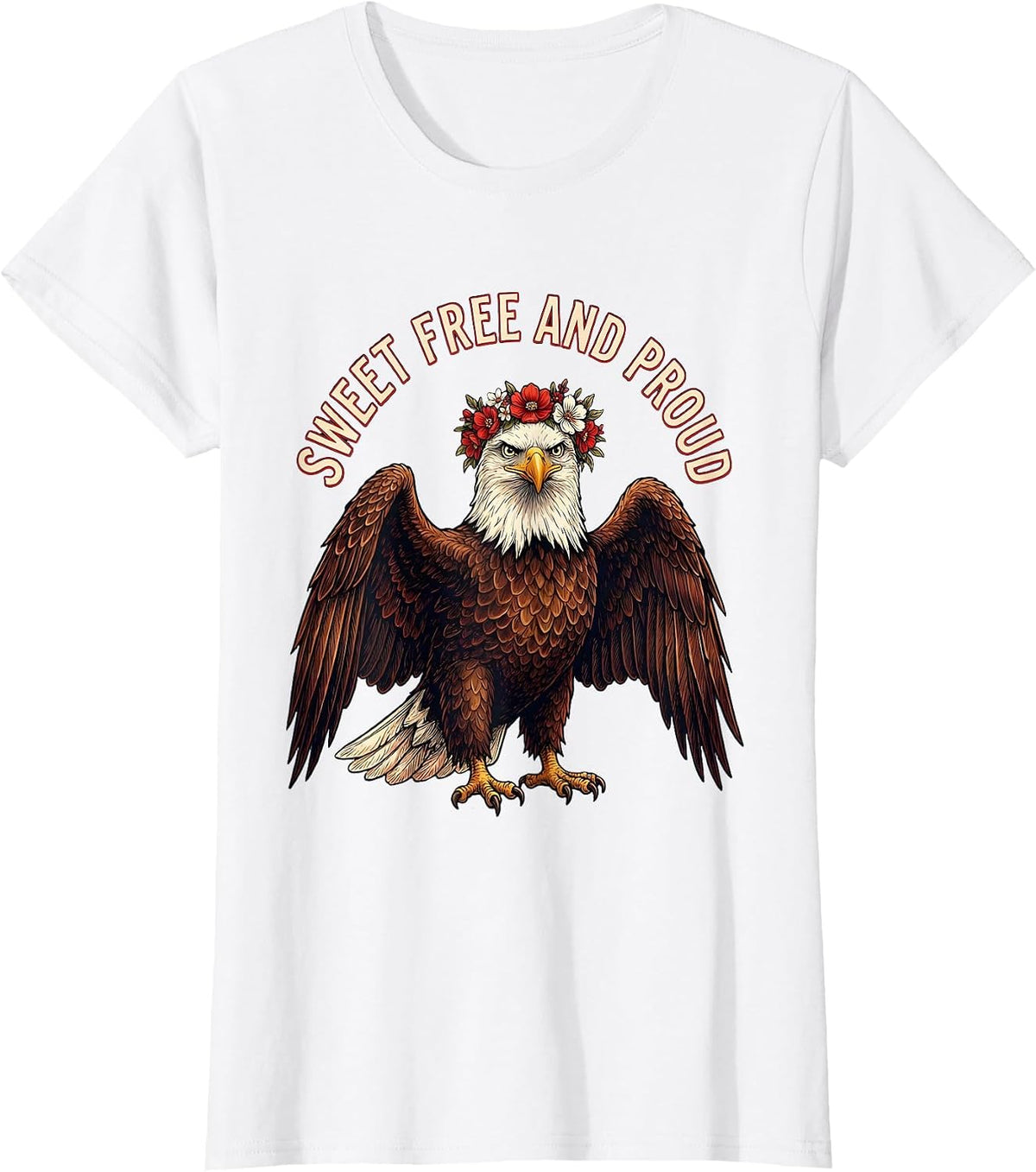 Sweet Free and Proud Red White and Blue Girls Design T-Shirt - White