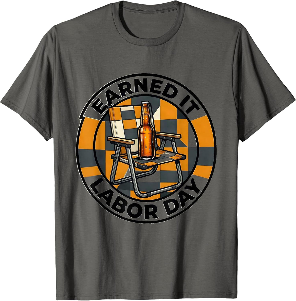 Men's Folded Lawn Chair Beer Humor End-Of-Summer Novelty T-Shirt - Asphalt Grey