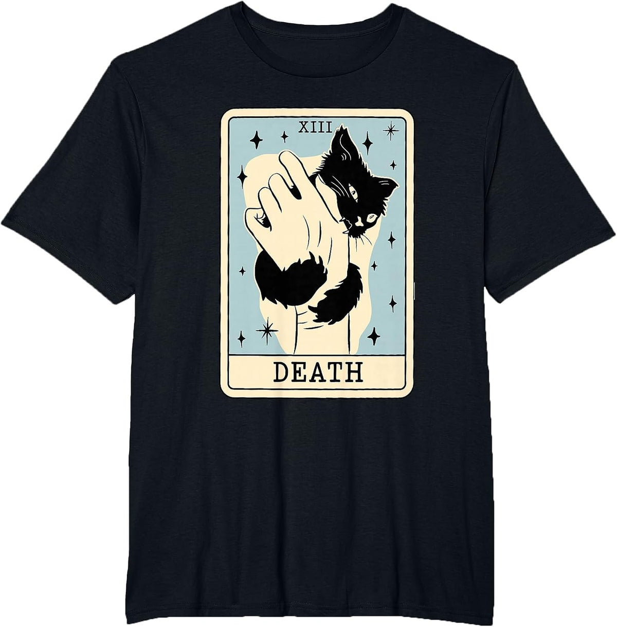 Black Cat Tarot Death Halloween Witchy Cat Lover Men Women T-Shirt - Black