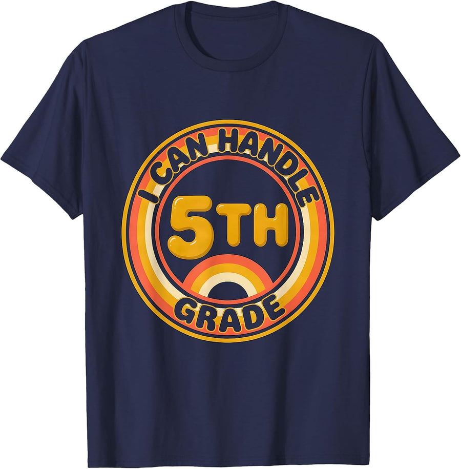 I Can Handle 5th Grade Retro 70s Back To School Kids Humor T-Shirt - Navy Blue