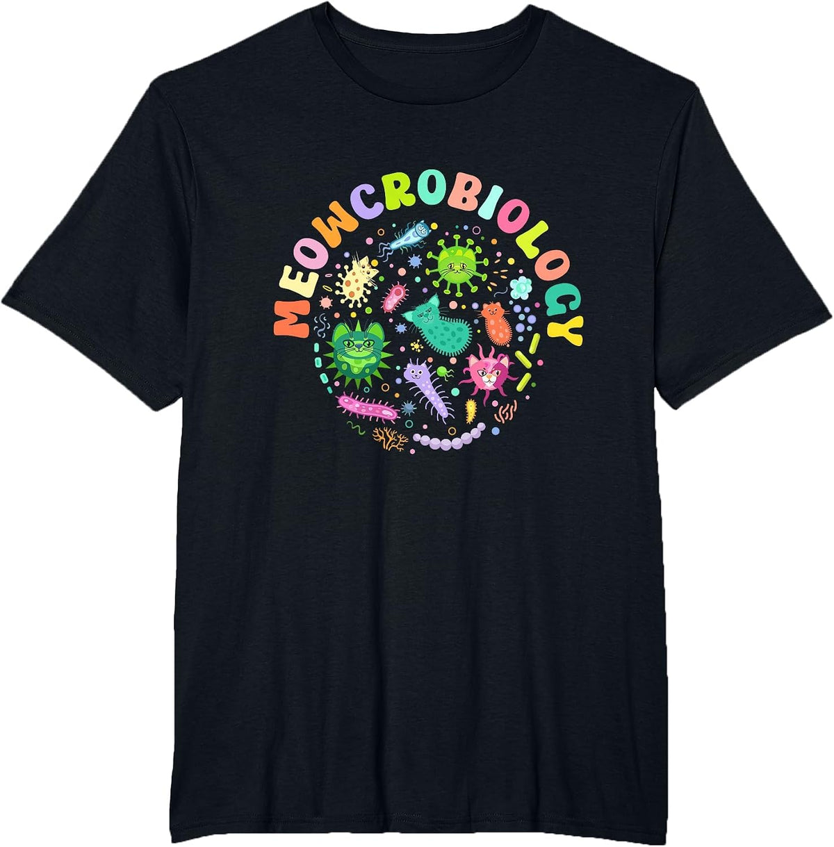 Meowcrobiology Funny Cats Microbiology Science Teacher T-Shirt - Black