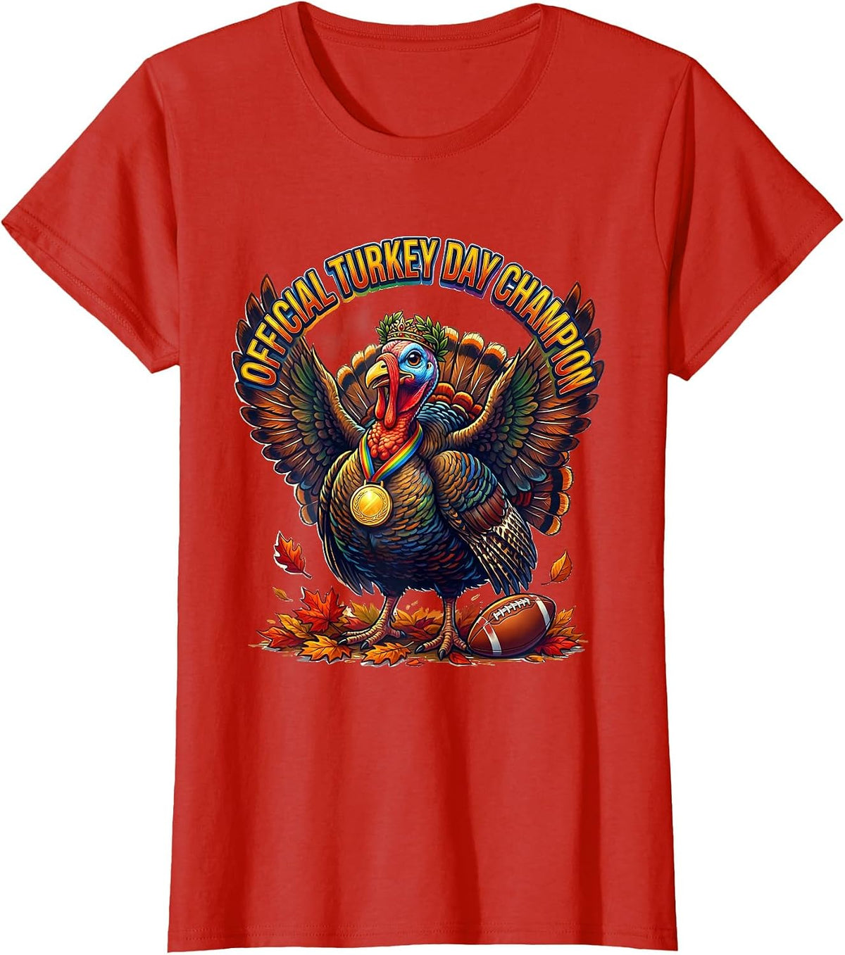 Women's Official Turkey Day Champion Thanksgiving Design T-Shirt - Red