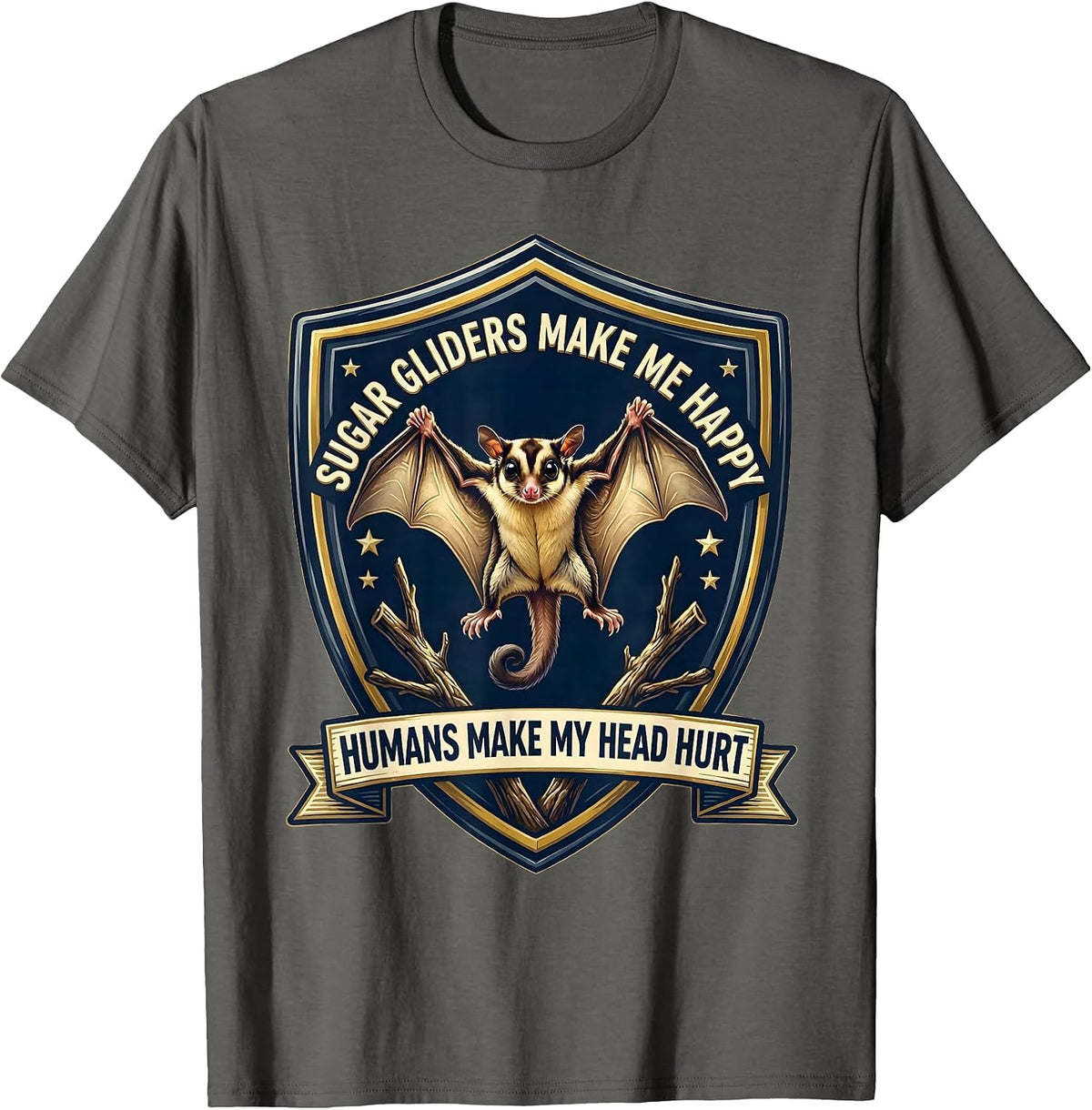 Men's Sugar Gliders Make Me Happy Humans Make My Head Hurt Funny T-Shirt - Asphalt Grey