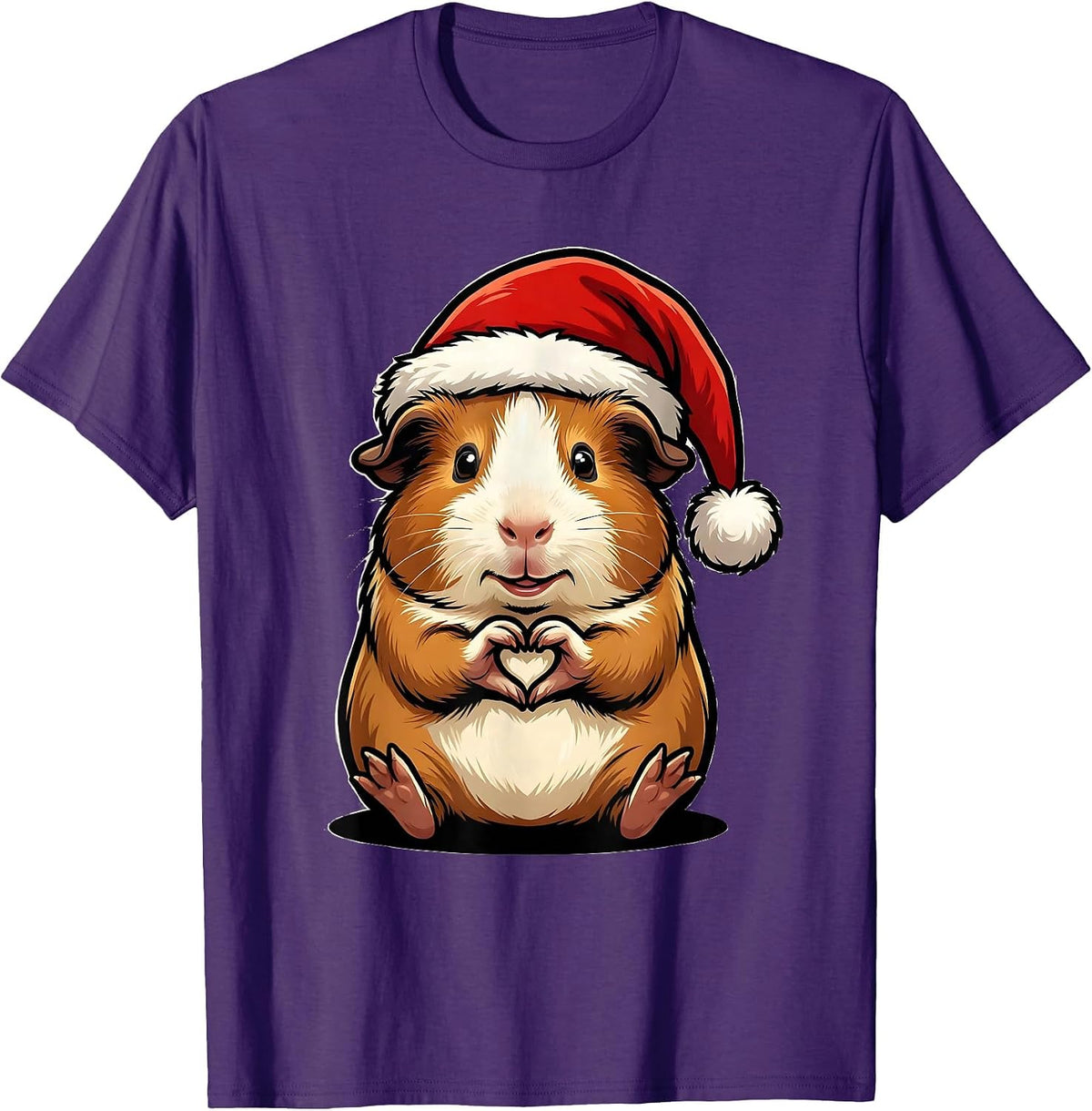 Guinea Pig Santa Hat Cartoon Pet Lover Christmas Humor T-Shirt - Purple