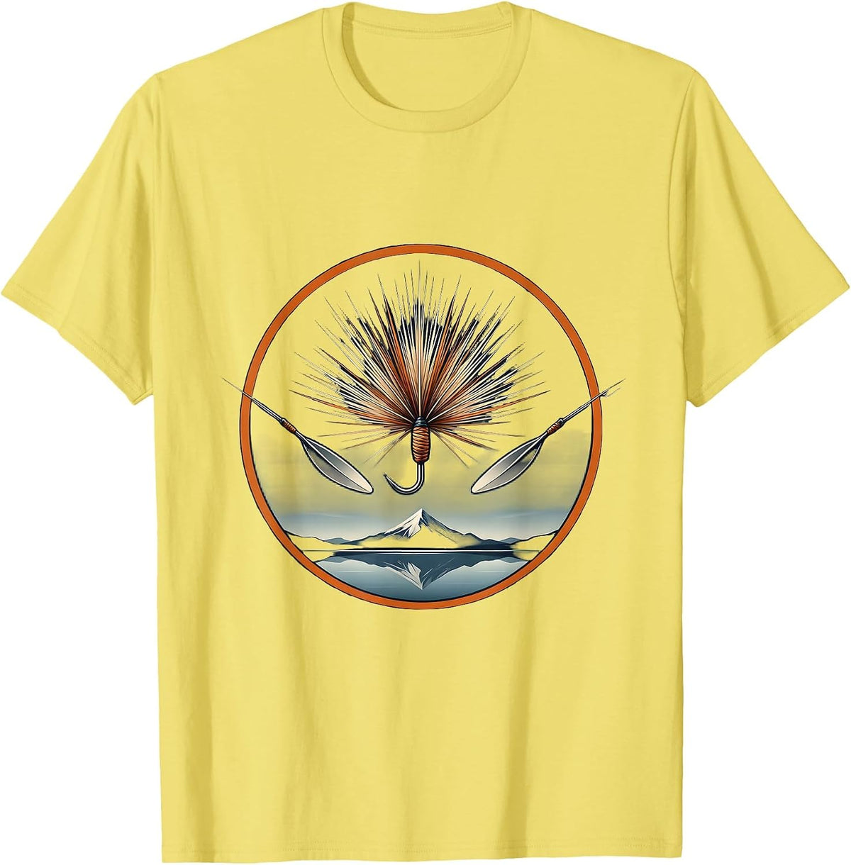 Men's Vintage Tin Fishing Tackle and Flies Illustration T-Shirt - Lemon Yellow