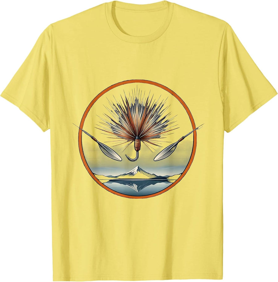 Men's Vintage Tin Fishing Tackle and Flies Illustration T-Shirt - Lemon Yellow
