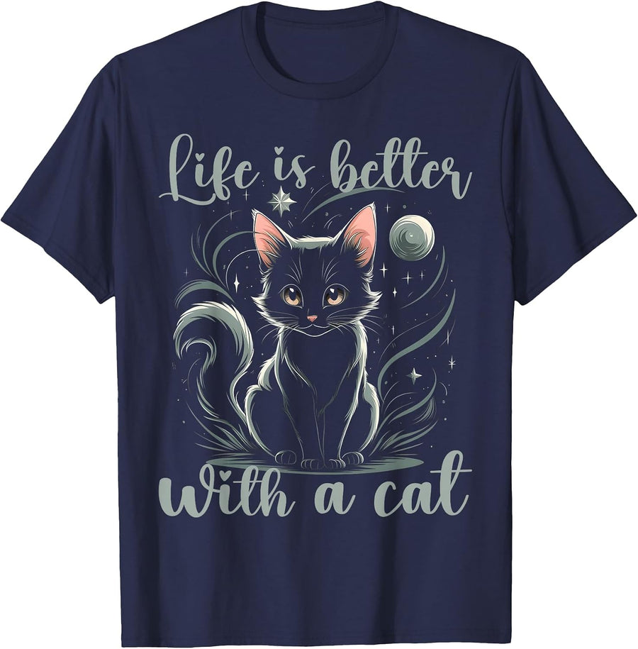 Cats Lover Funny Cute Cat T-Shirt - Navy Blue