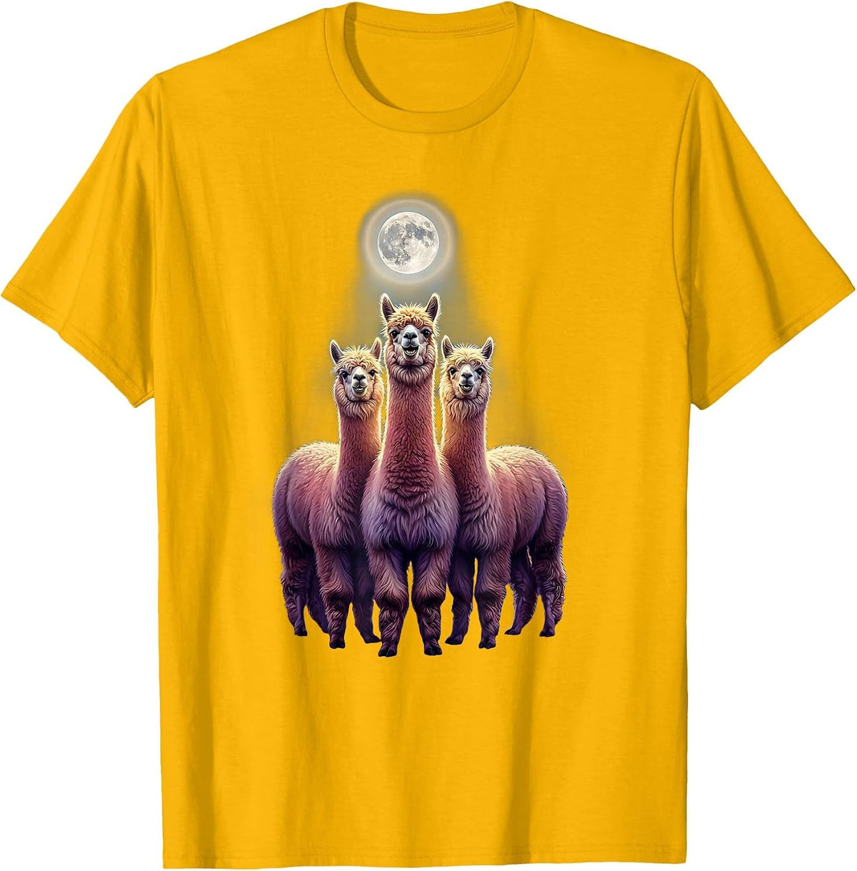 Three Alpaca Moon Howling Absurd Meme Humor T-Shirt - Golden Yellow