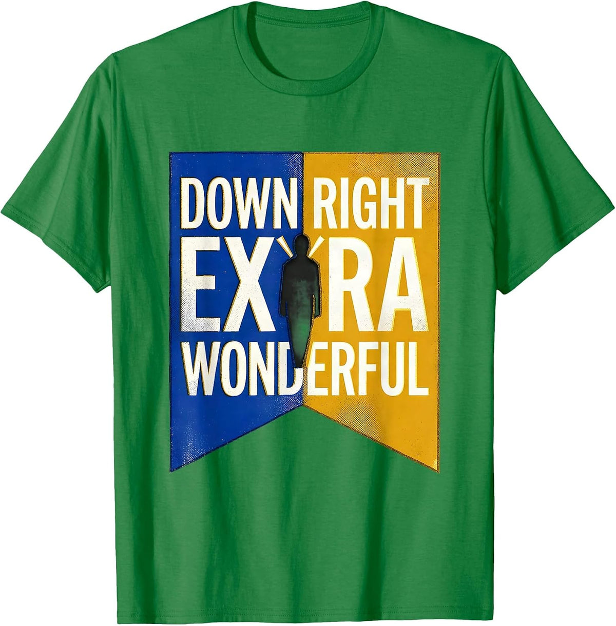 Men's Down Right Extra Wonderful Risograph Down Syndrome Awareness T-Shirt - Kelly Green