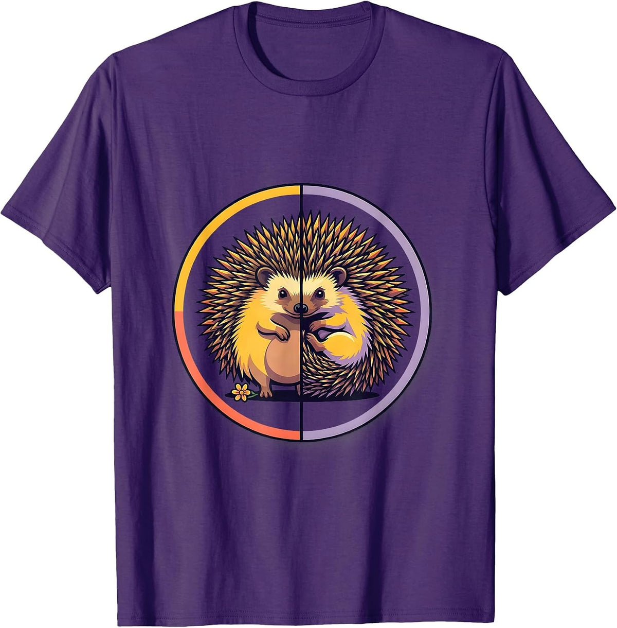 Hedgehog Half Portrait Flat Vector Cute Animal Humor T-Shirt - Purple
