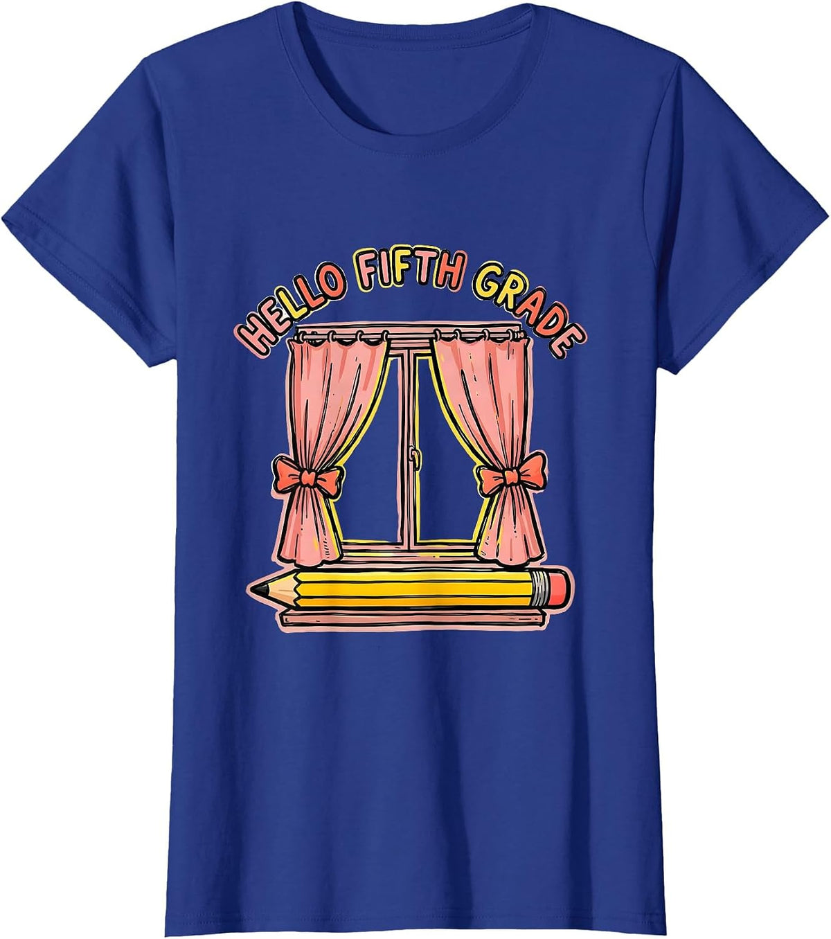 Women's Hello Fifth Grade Cute Coquette Bow Back To School Pencil T-Shirt - Royal Blue