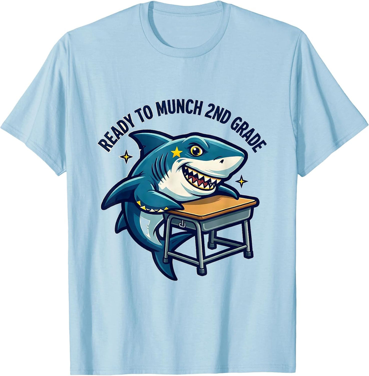 Men's Ready To Munch 2nd Grade Funny Shark Back to School Boys T-Shirt - Baby Blue