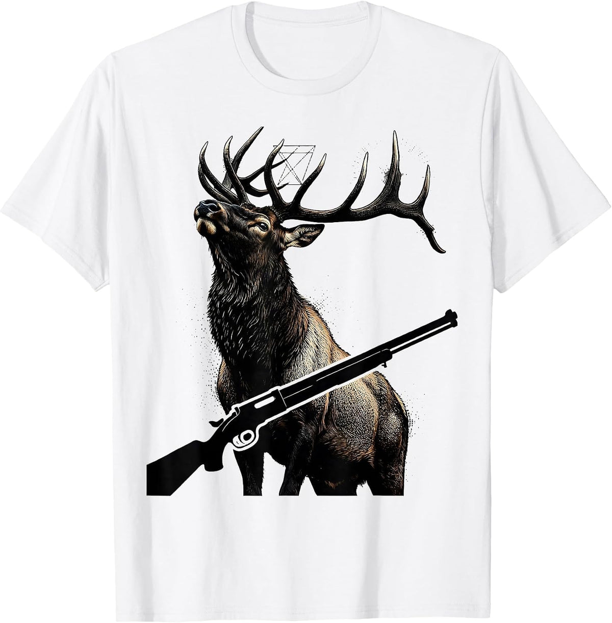 Men's Elk and Rifle 2nd Amendment Wildlife Art Design T-Shirt - White