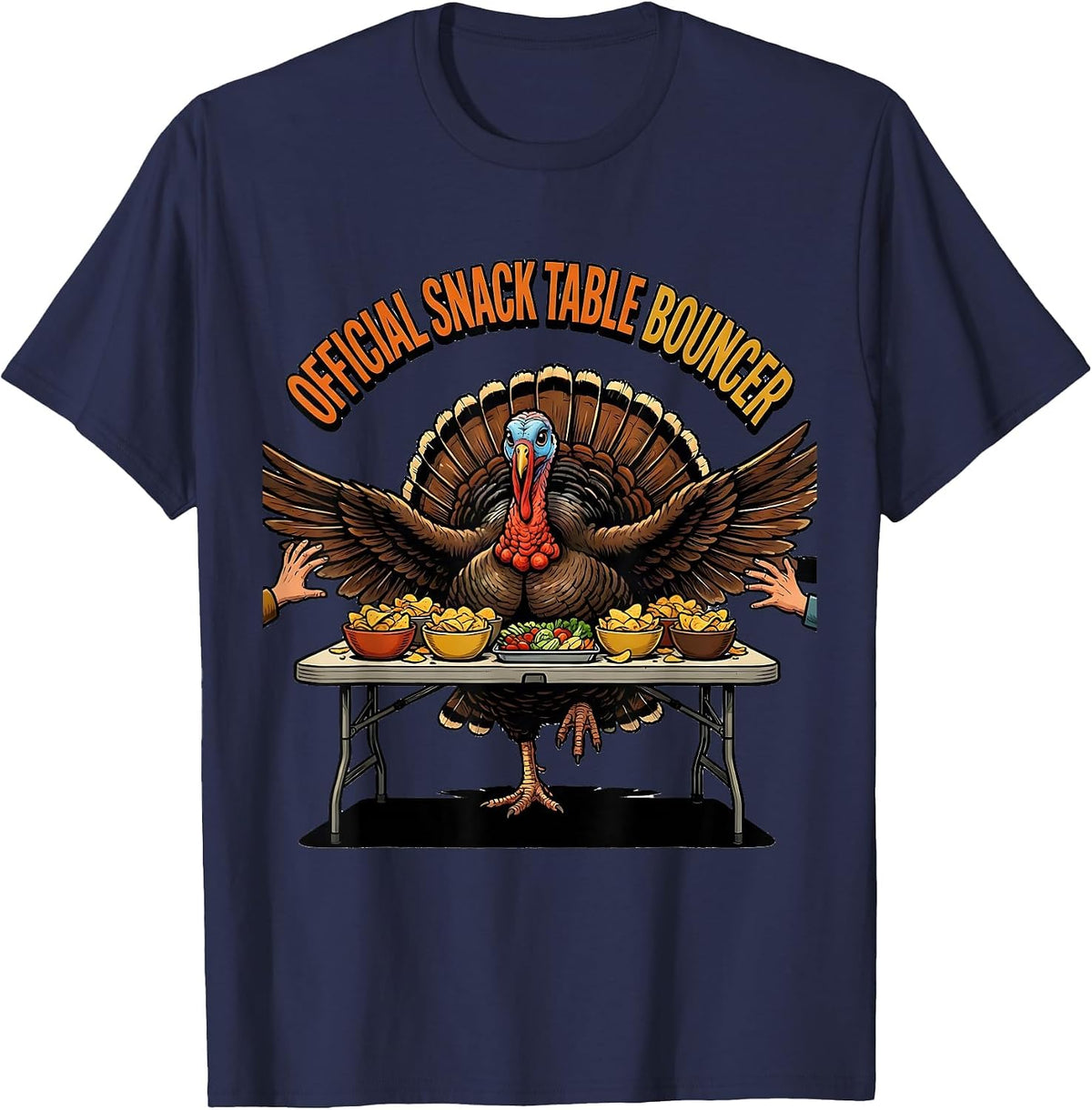 Men's Official Snack Table Bouncer Funny Turkey Family T-Shirt - Navy Blue