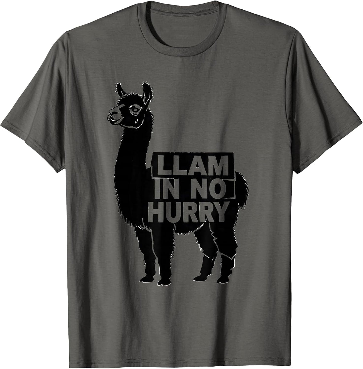 Llam In No Hurry Funny Llama Alpaca Humor Casual Gift T-Shirt - Asphalt Grey