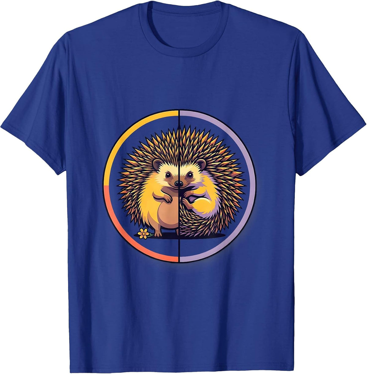 Hedgehog Half Portrait Flat Vector Cute Animal Humor T-Shirt - Royal Blue