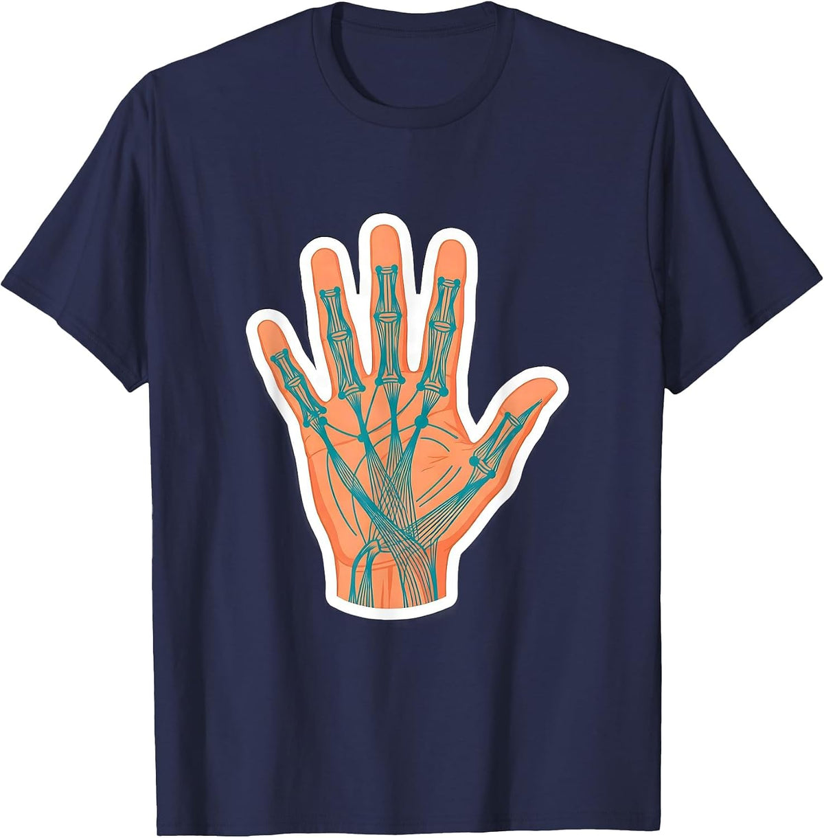 Occupational Therapy Hand Anatomy Illustration T-Shirt - Navy Blue