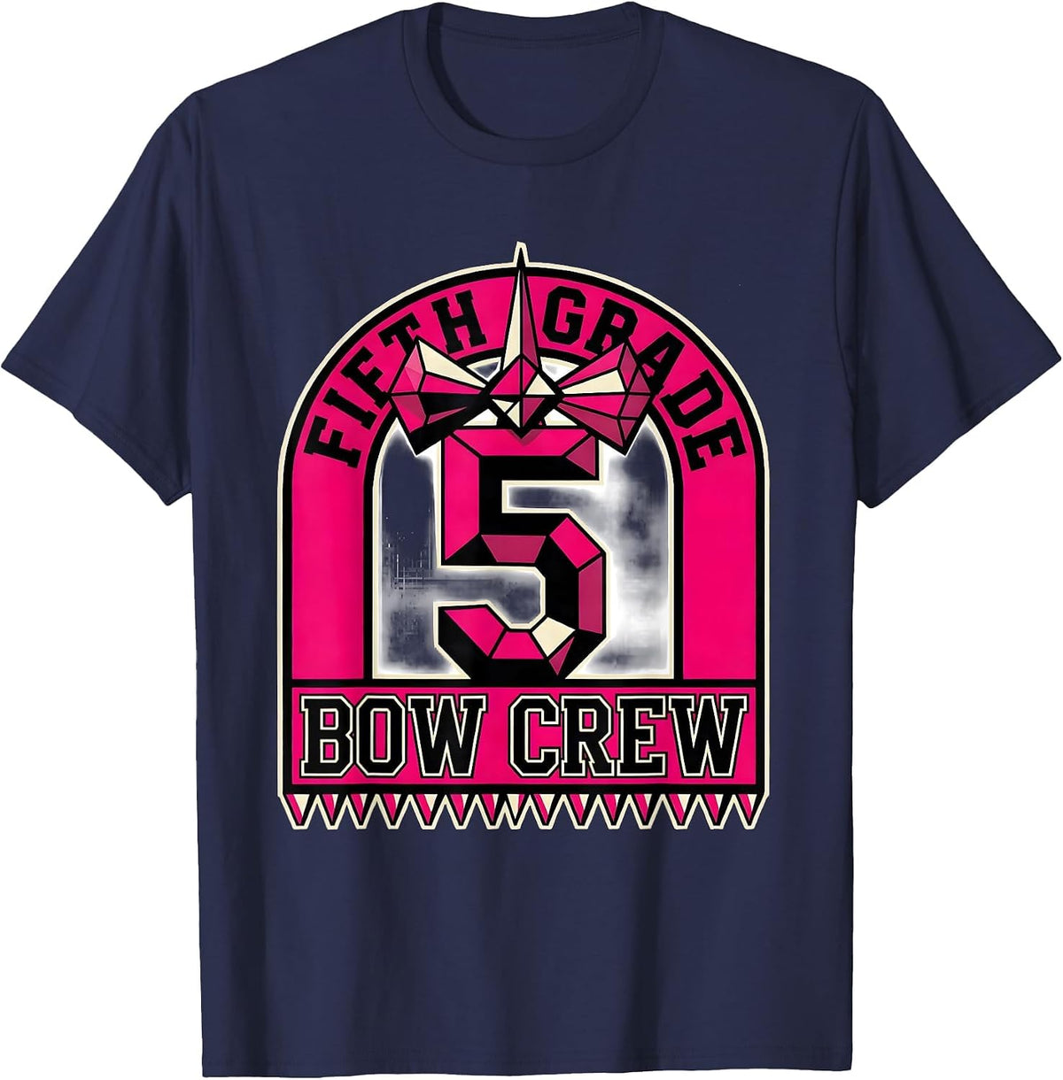 Men's Fifth Grade Bow Crew Coquette Bow Back To School Girly T-Shirt - Navy Blue