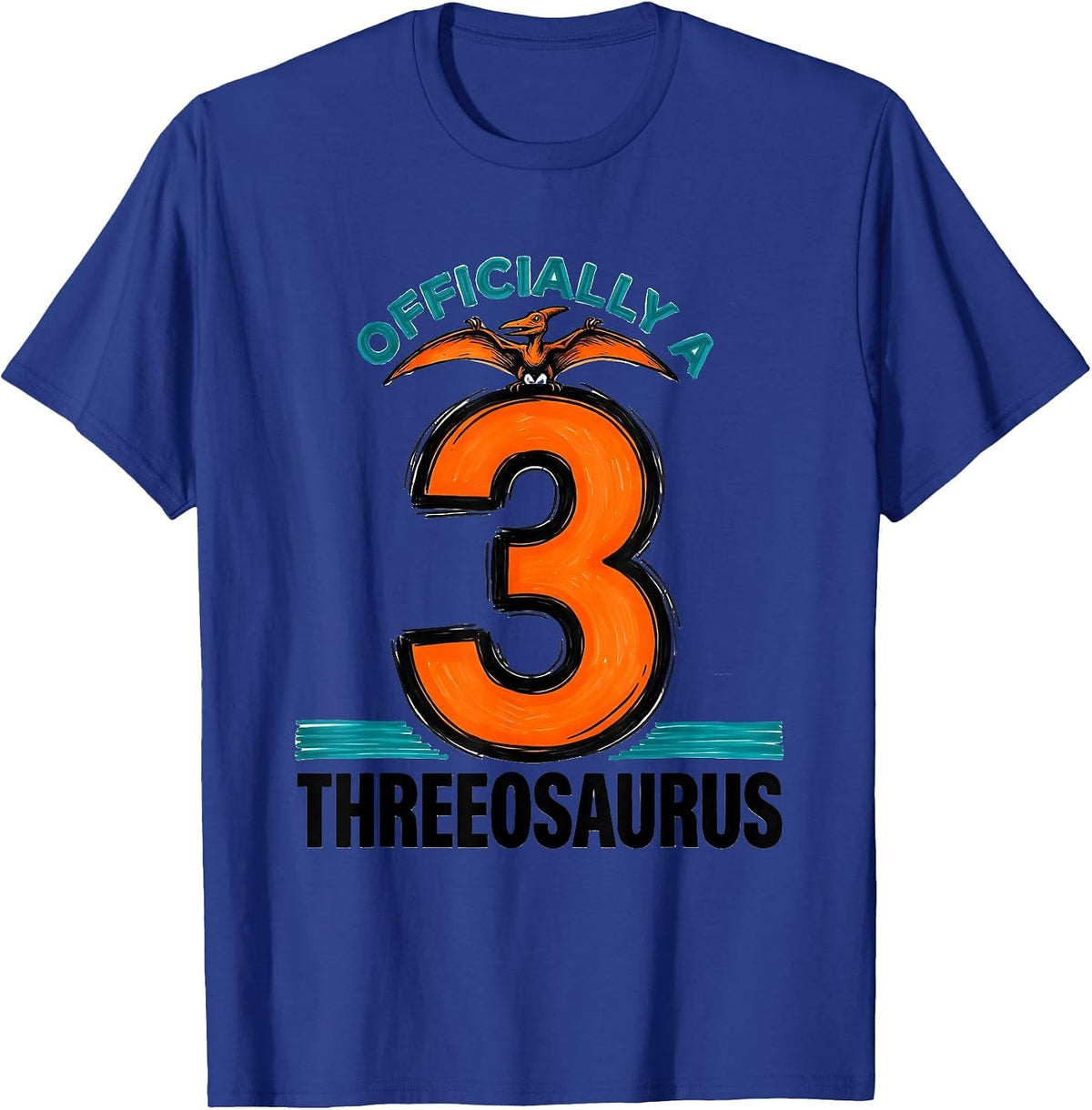 Men's Officially A Threeosaurus Funny Dinosaur Kids Back To School T-Shirt - Royal Blue