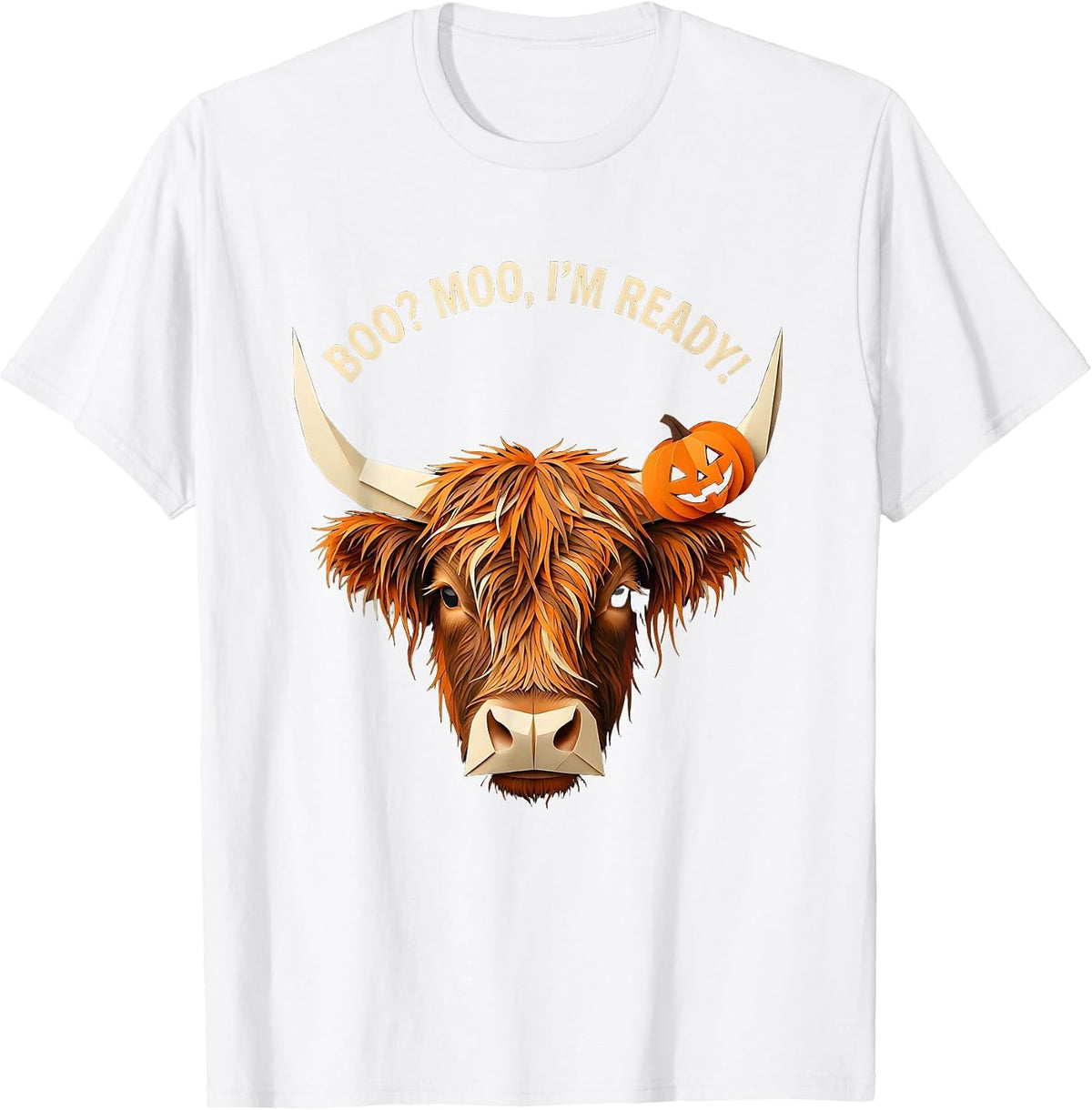 Men's Boo? Moo, I'm Ready! Funny Highland Cow Fall Halloween Humor T-Shirt - White